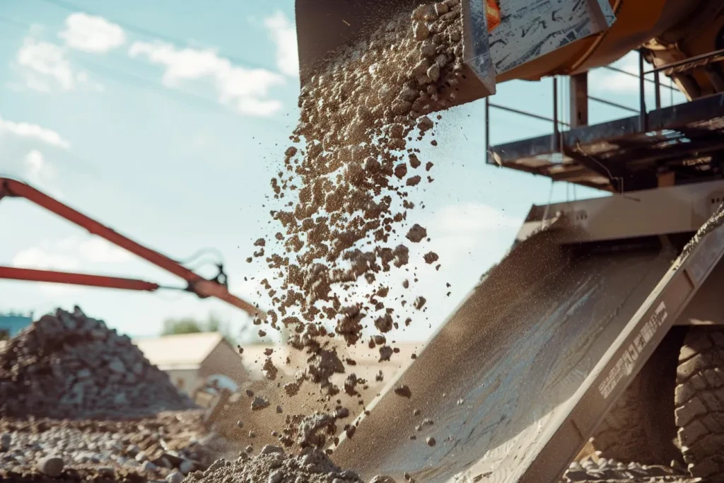 photo of cement pouring from concrete truck