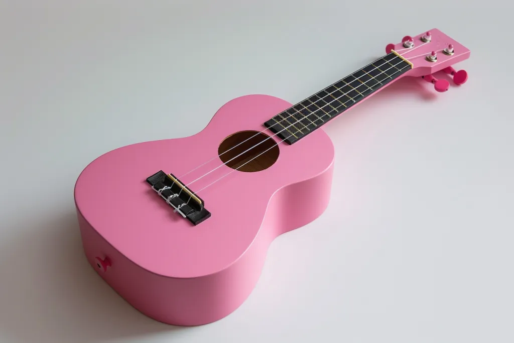 ukulele merah muda dengan tubuh merah muda