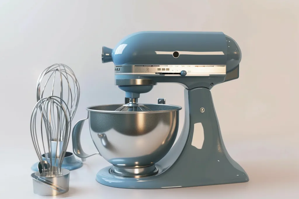 Un mixer blu da cucina con una ciotola vuota