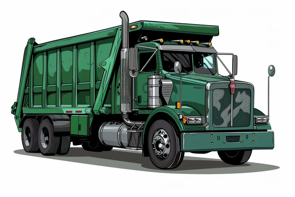Una ilustración de vector de camión de basura verde