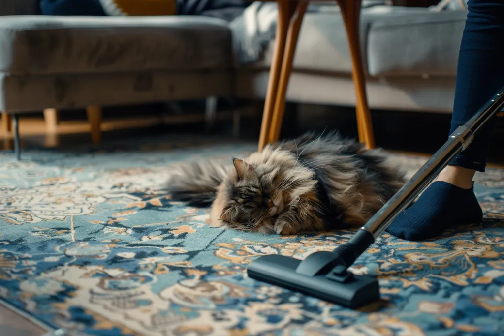 someone using a cordless vacuum cleaner to clean the rug