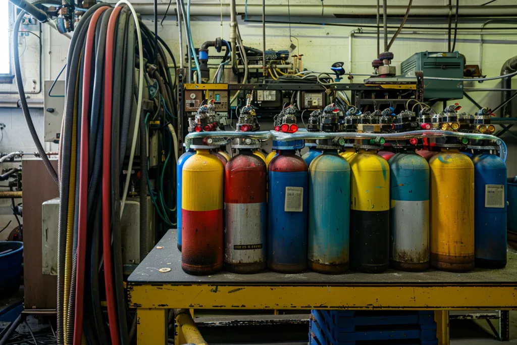 A stack of colorful carbon dioxide gas can