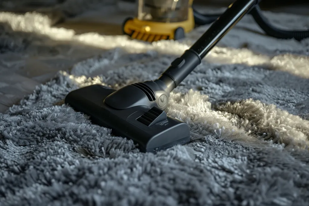 Zum Reinigen des Teppichs wird ein Staubsauger verwendet