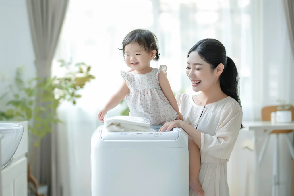 Washing machine with white color and double tank design