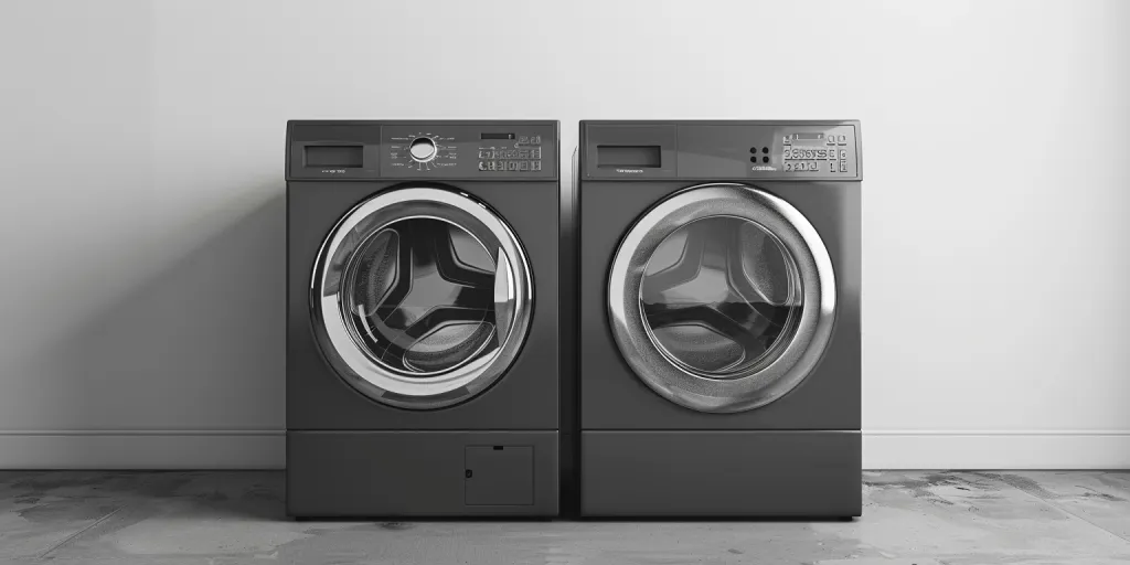 ブラックグレーのハイエンド大型洗濯機と乾燥機セット