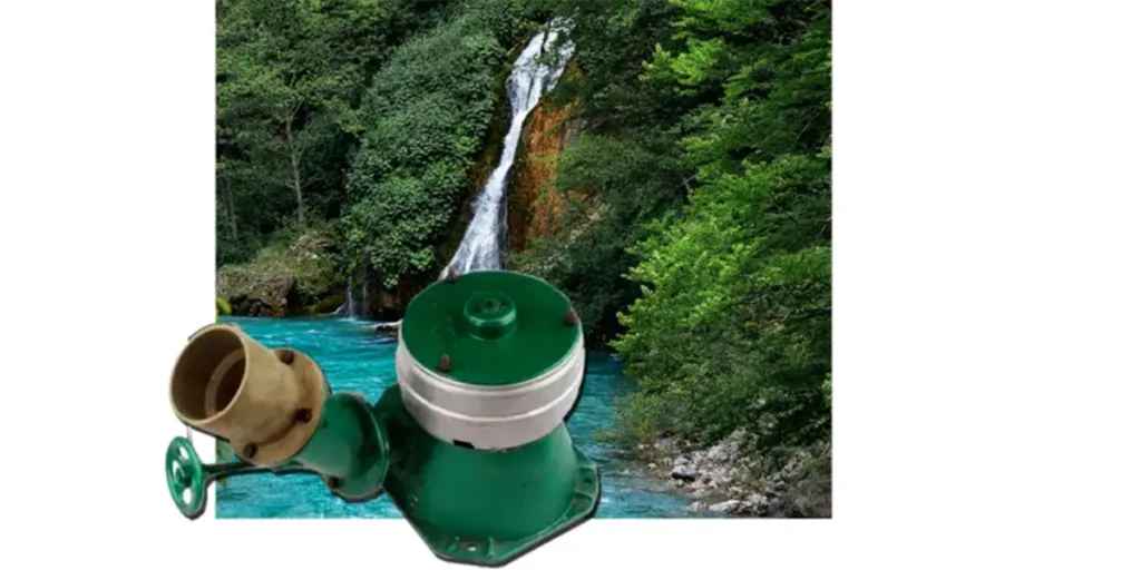an 800w hydroelectric generator with waterfall background