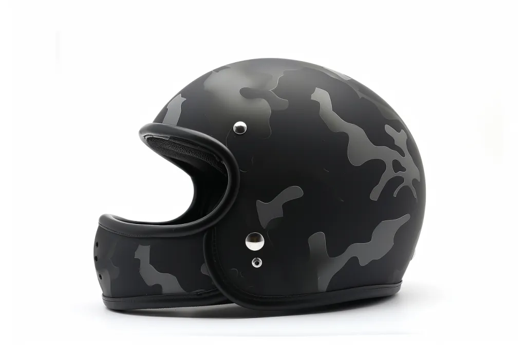 black matte half helmet with black camouflage