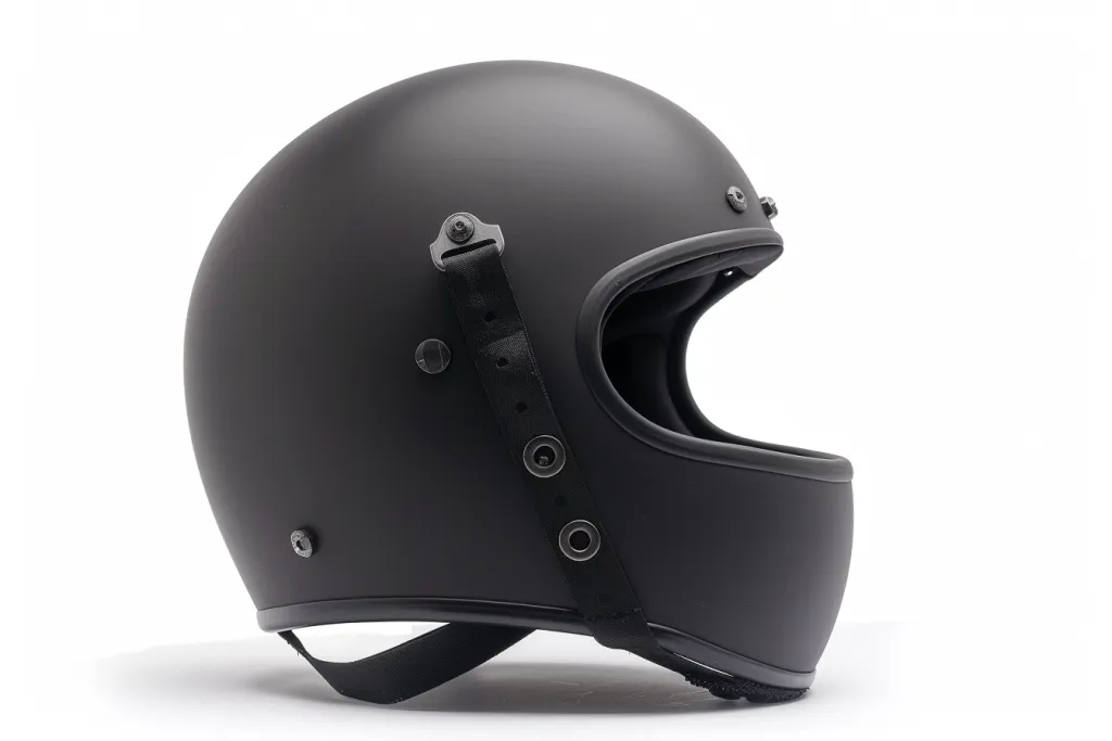 black matte half helmet with black chin bars