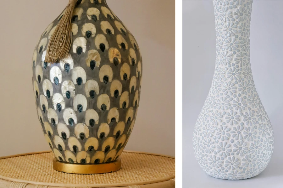 le vase en céramique s'intègre aux coquillages