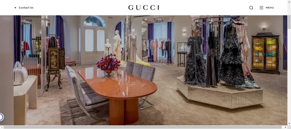 Gucci salonunun lüks mağazasını gösteren ana sayfası