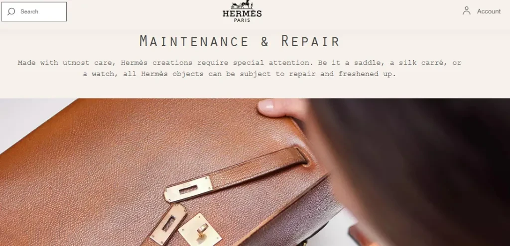 Hermès' maintenance and repair page