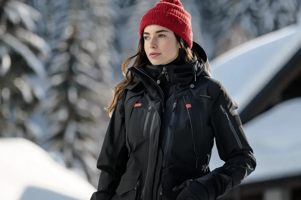 High-End-Schneejacke für Damen mit vielen Taschen und Paneeldetails