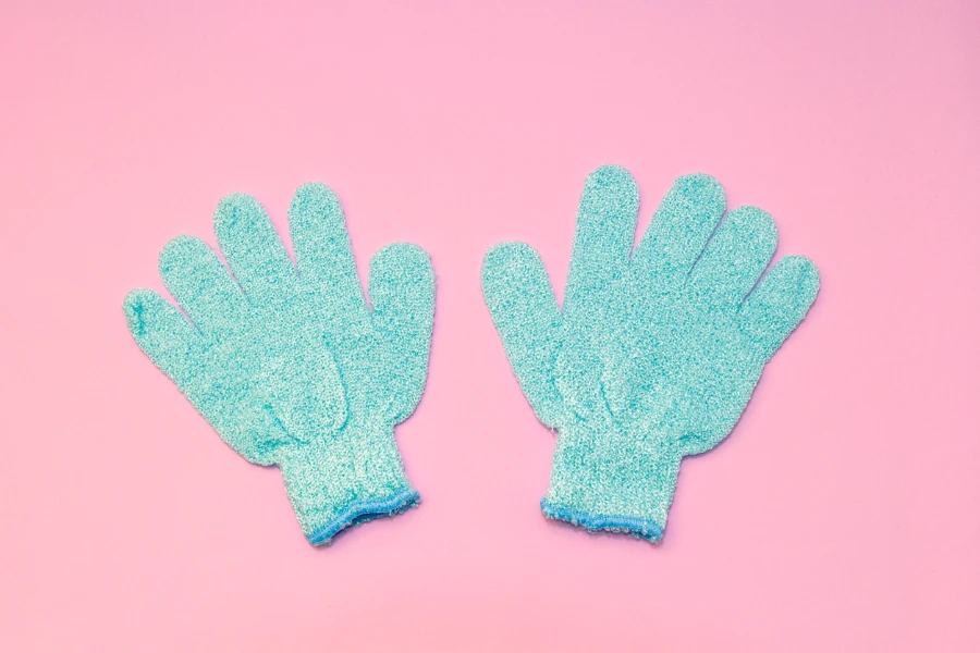 Bademassage blaue Handschuhe zum Duschen