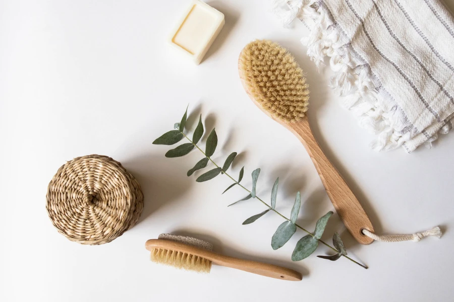 Body brush with wooden handle
