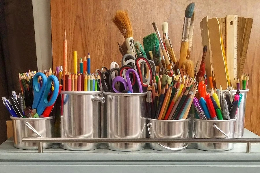 Pencils in Stainless Steel Bucket 