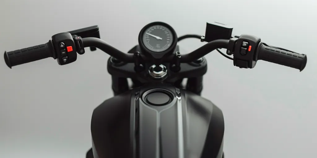 lose up of the handlebar and instruments on an electric motorcycle against a white background