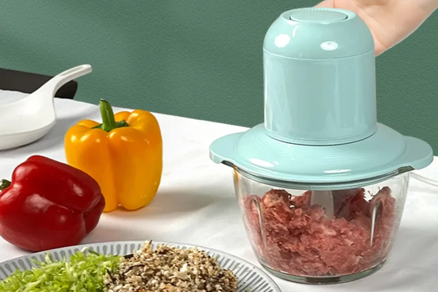 Mini 200 W plastic food grinder, chopper, and slicer