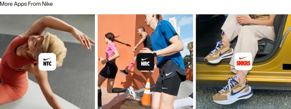 La pagina dell'app Nike