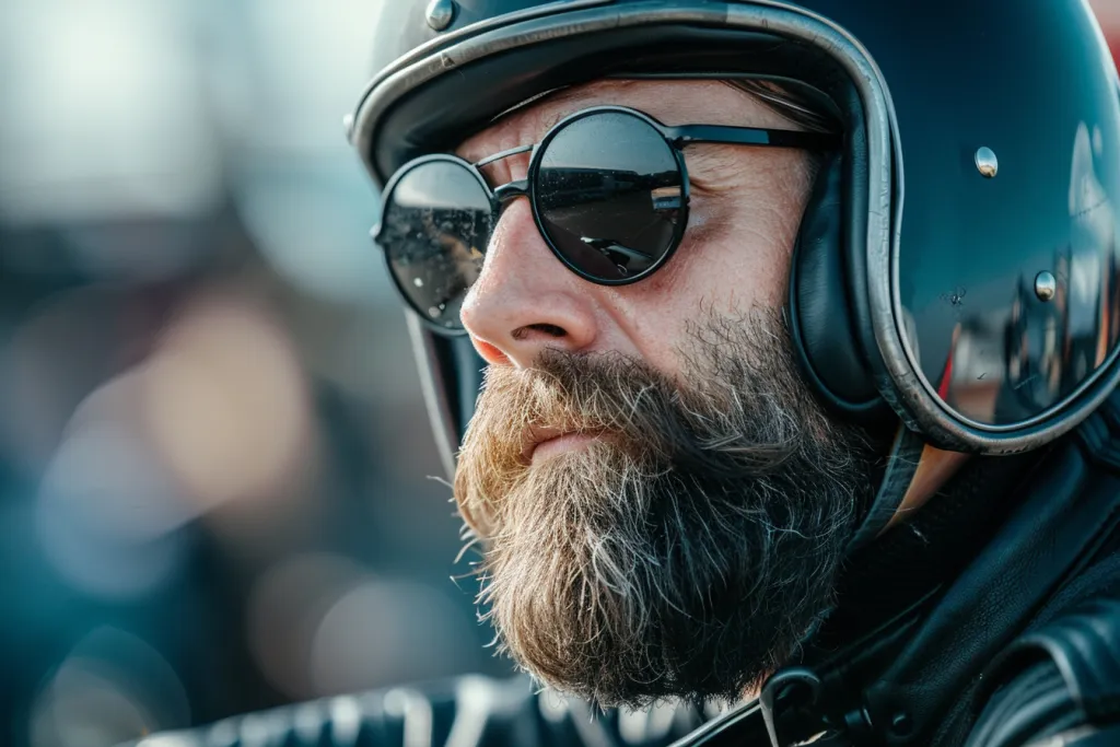 photo of biker wearing a black flat top helmet