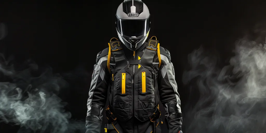 product photo of an air chest vest with helmet for motorcycle