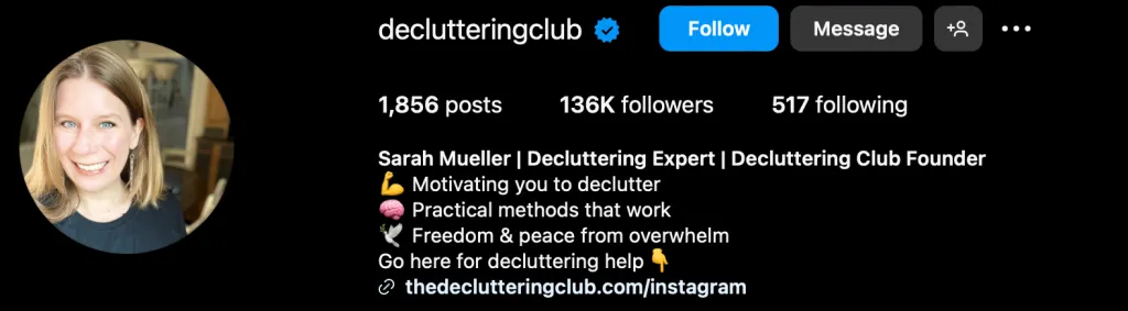 لقطة شاشة من صفحة Decluttering Club على Instagram