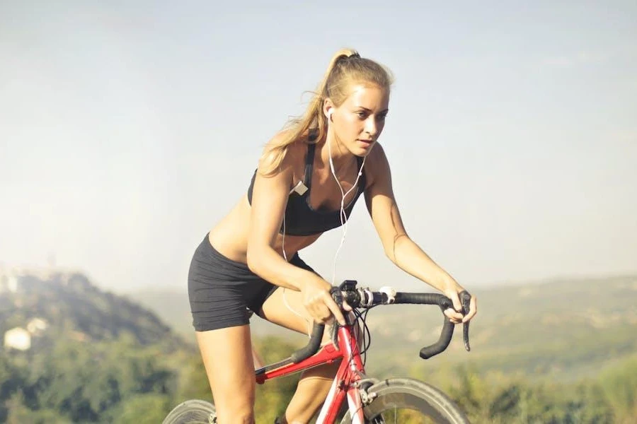 Sexy woman in black biker shorts