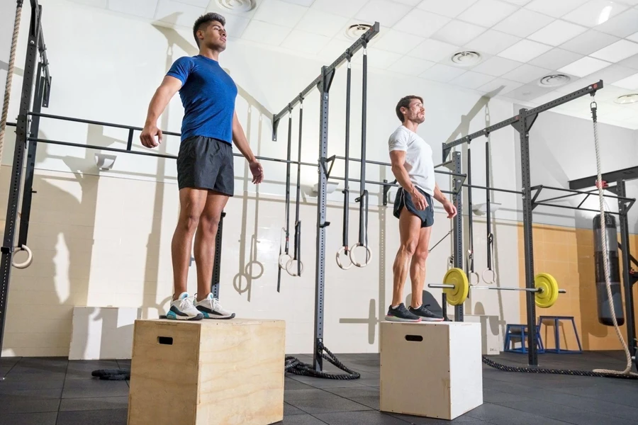 stand on the plyo boxes