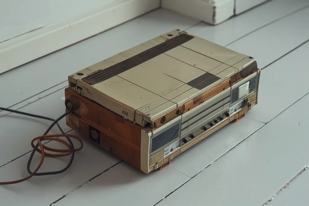 tape player with wood top