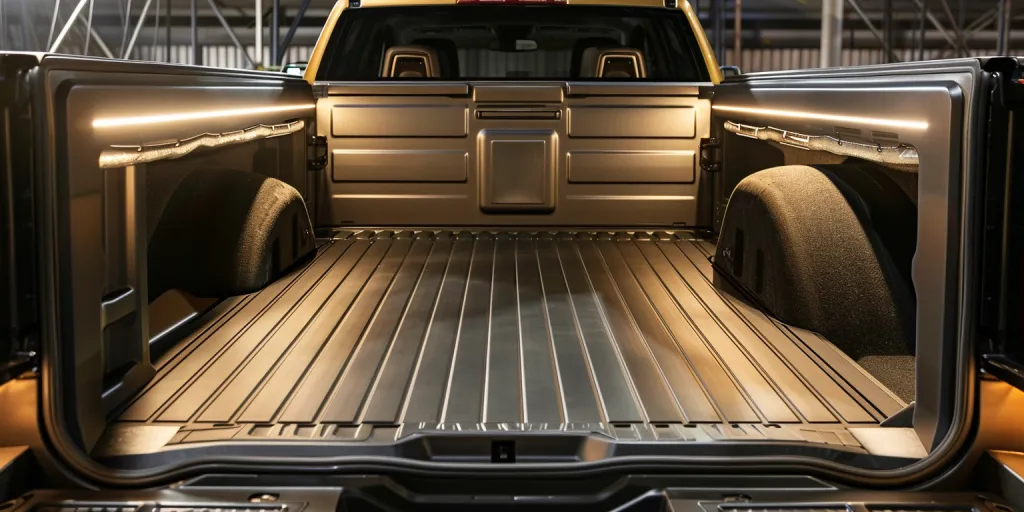 the tailgate bed of the truck is empty and has no trunk mat