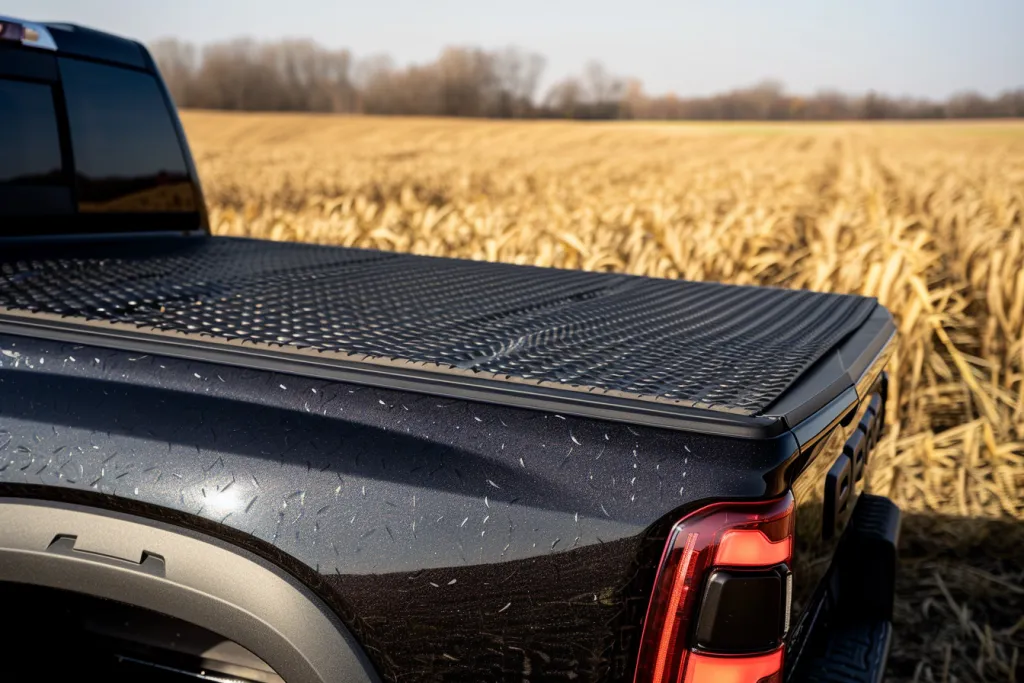 truck bed cover with black diamond plate texture