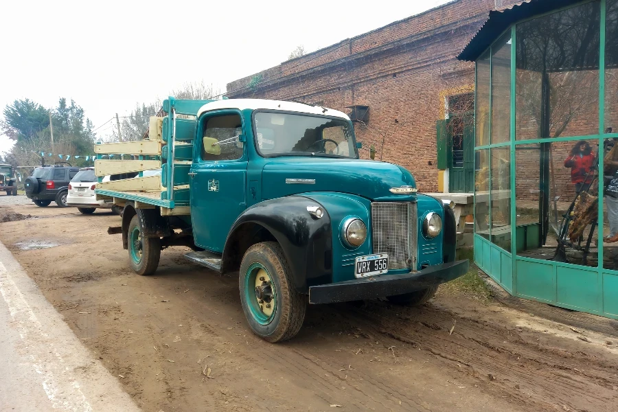 camion a pianale in una strada in una città di campagna