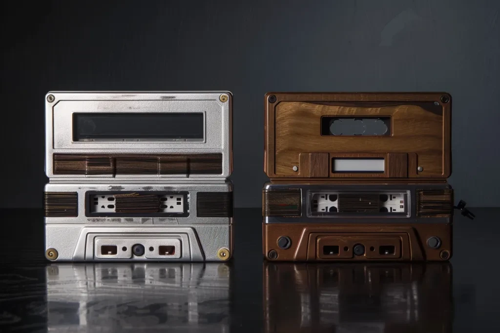 two contrasting cassette players