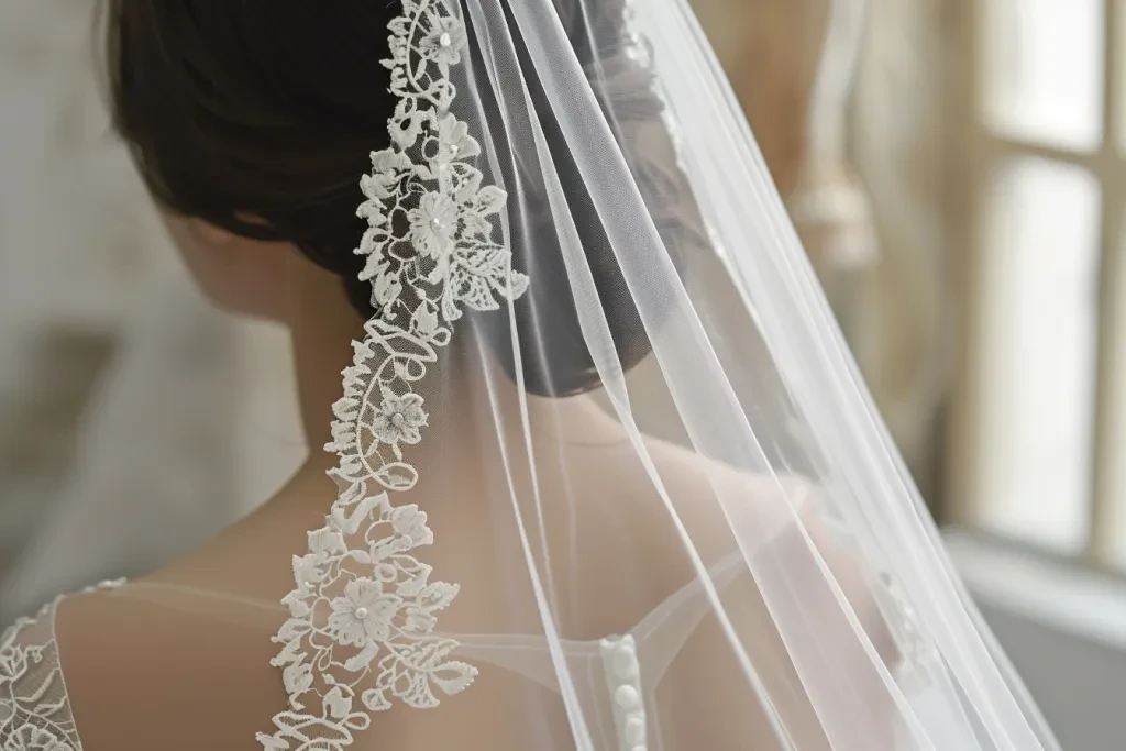 Voile de mariée blanc de 3 m avec bordure en dentelle