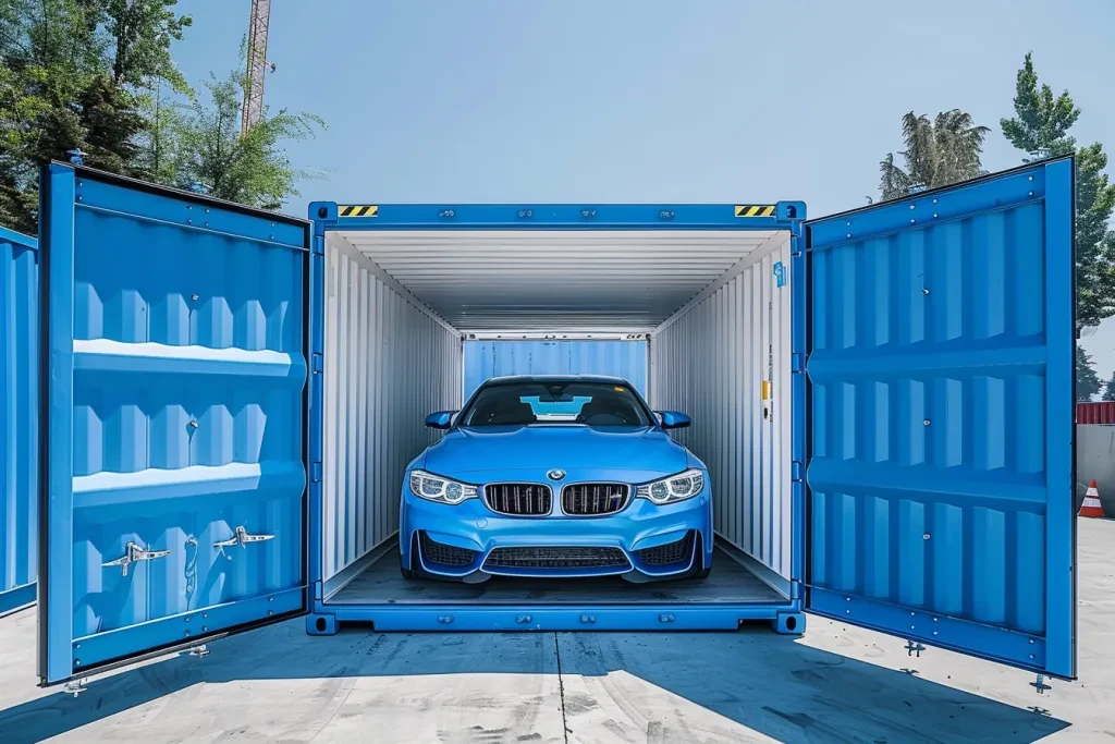 A car inside a shipping container