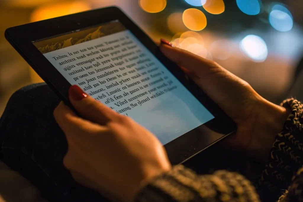 A closeup of someone reading an electronic game