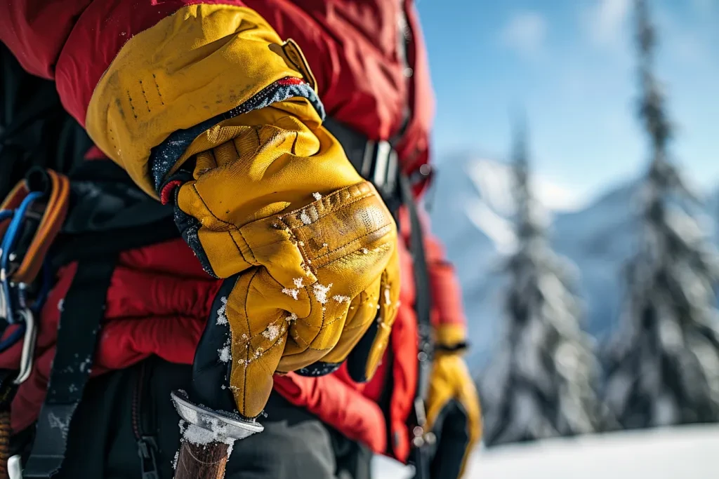 Un gros plan des mains du skieur