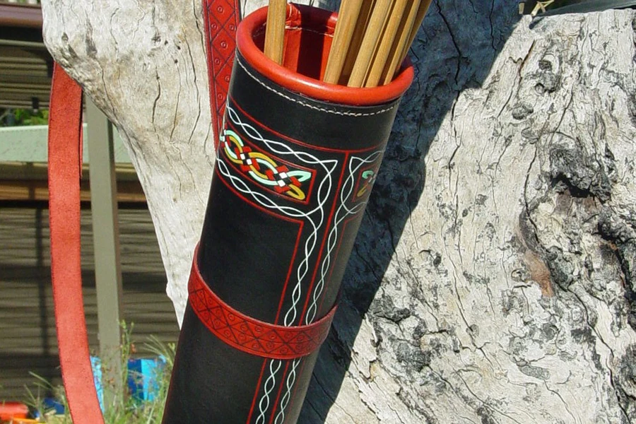 A customized red and black back quiver