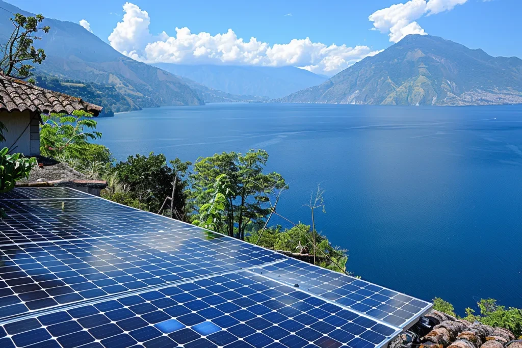 A large solar panel array on the roof