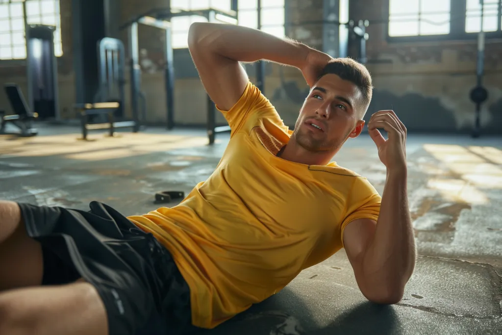 Un modelo masculino vistiendo un atlético.