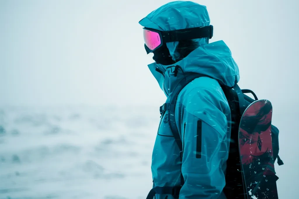 Un hombre que lleva una chaqueta rígida de montaña azul