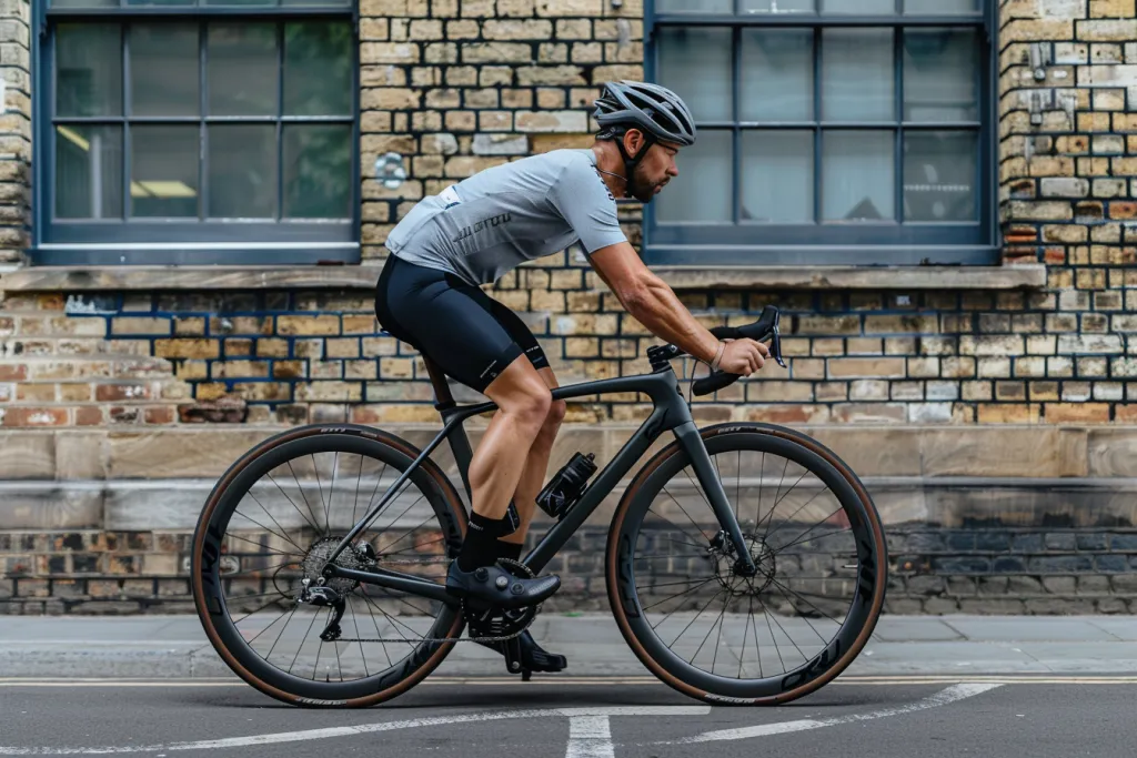 Un uomo che indossa pantaloncini da ciclista neri