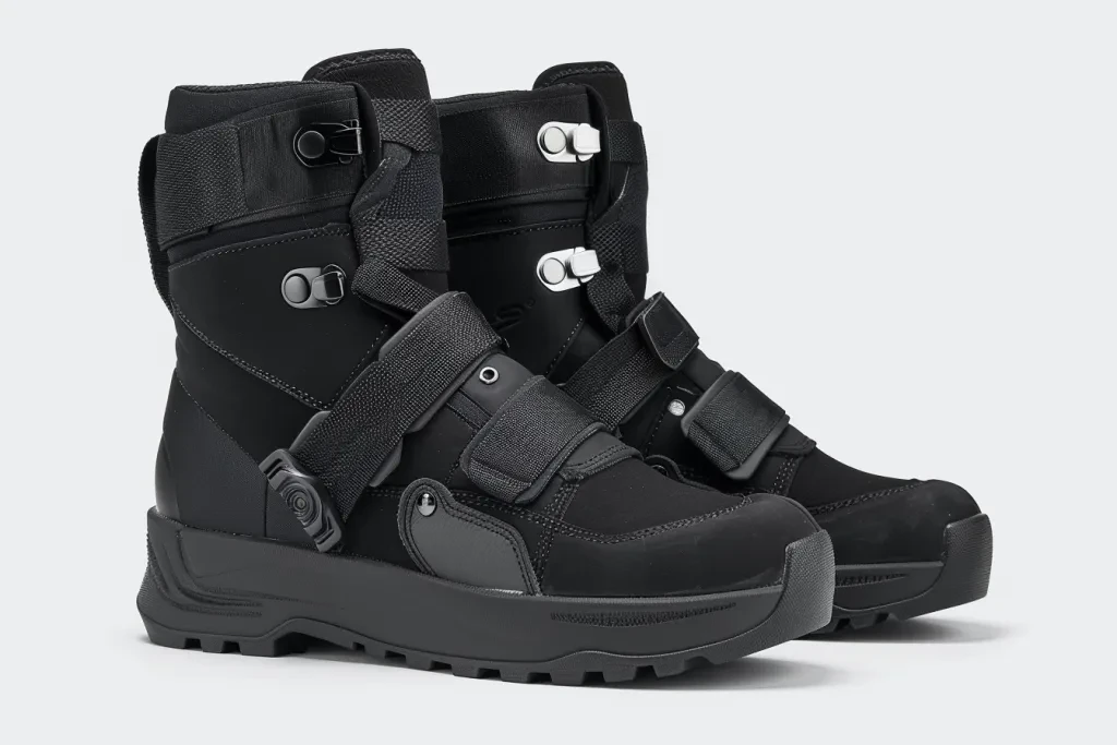 Une paire de bottes de snowboard noires