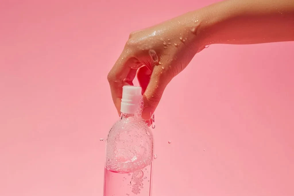 A photo of a hand pouring toner onto their finger