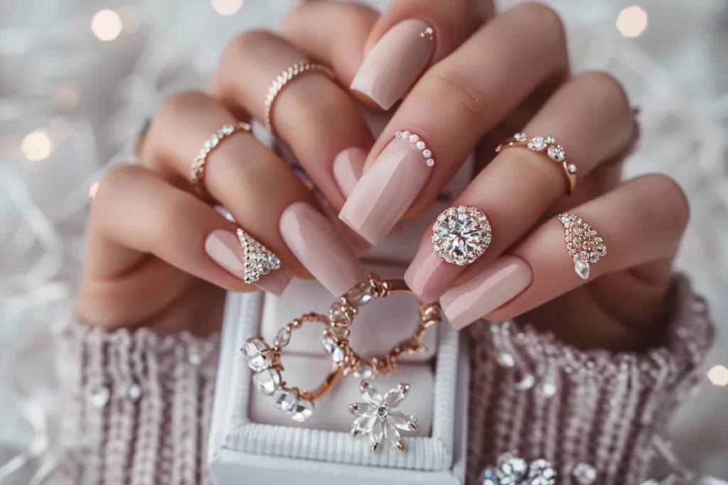 Una foto de hermosas uñas de diamantes.