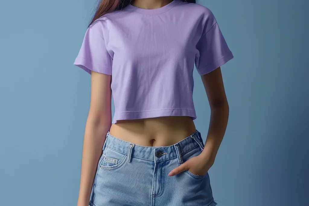 Un t-shirt à manches courtes de couleur unie violette pour femme