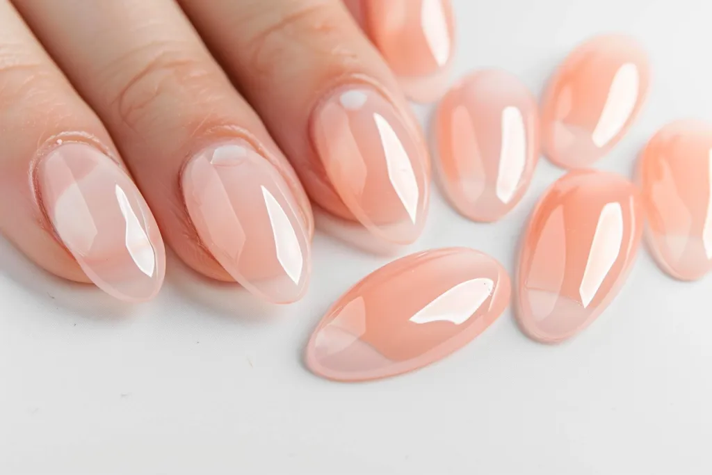 Een set lichtroze ovale nagelstickers