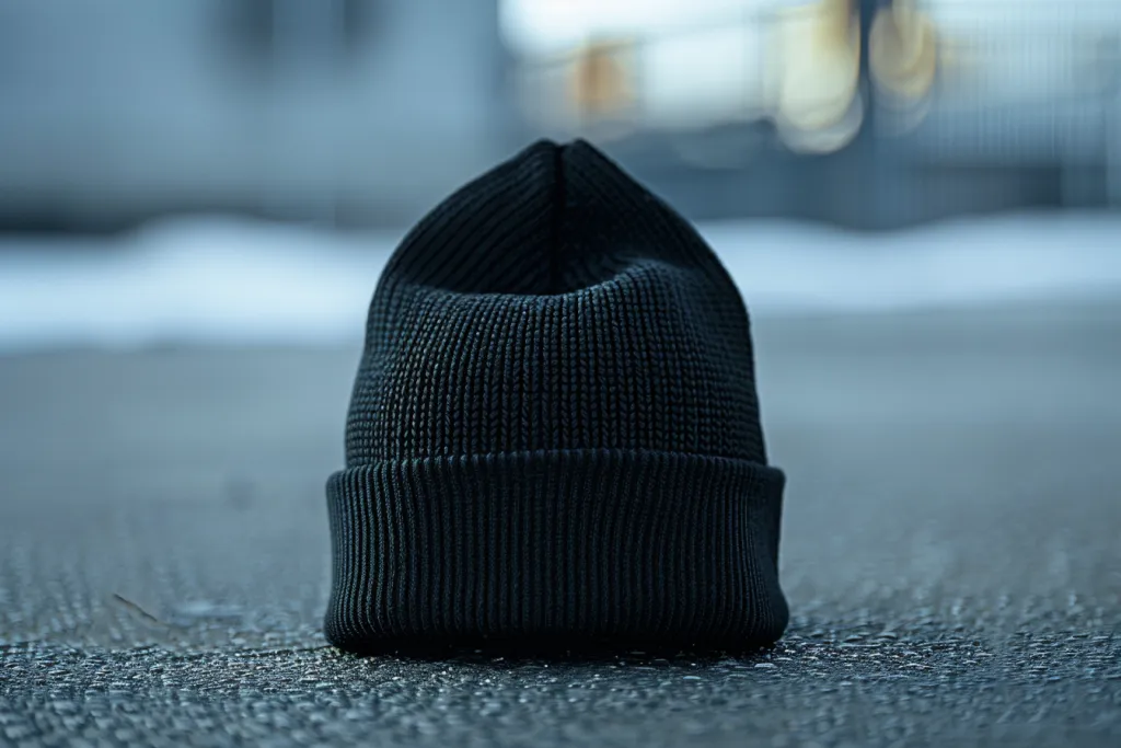 Однотонная черная шапка без логотипа.