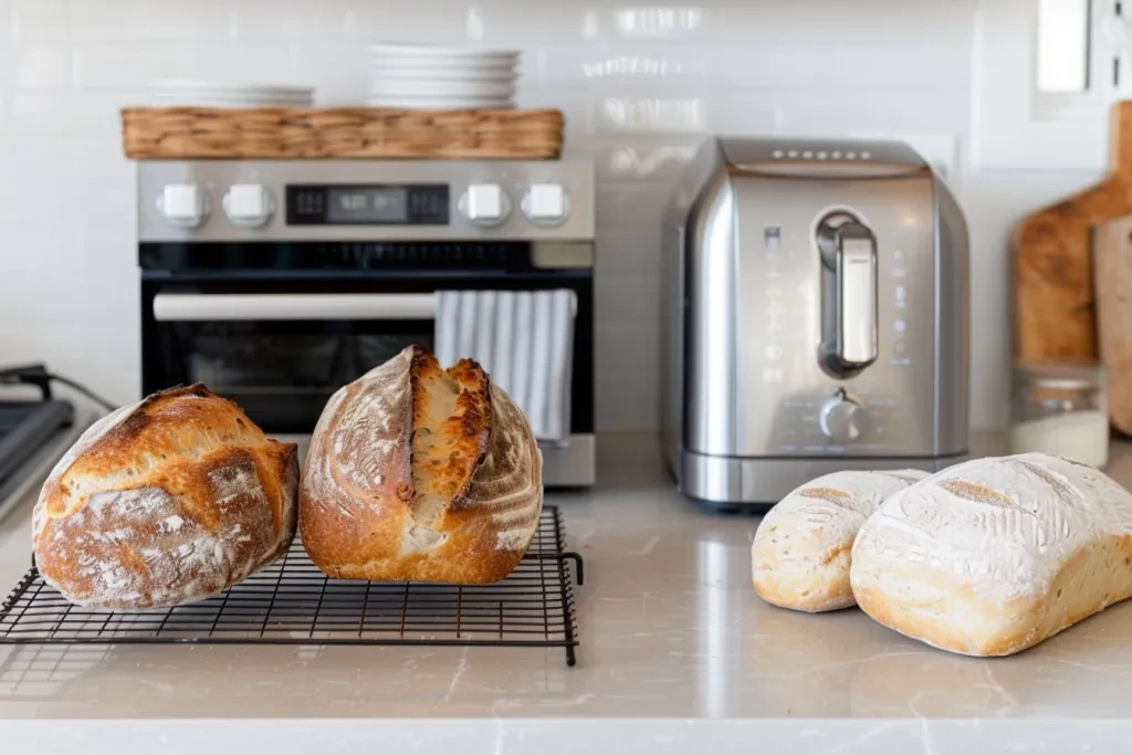 A stainless steel bread machine and airfryer