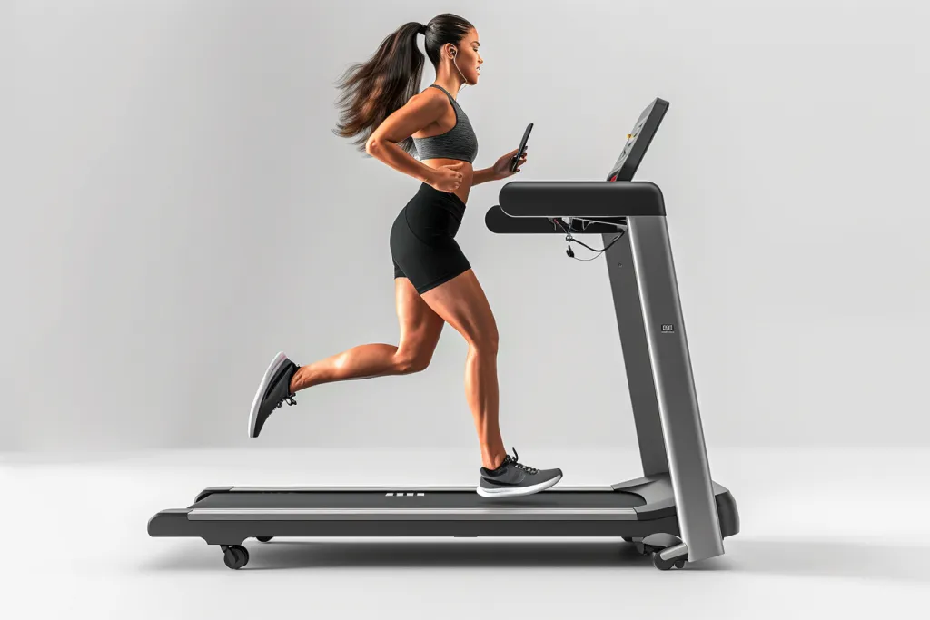 Seorang wanita sedang berlari di atas treadmill