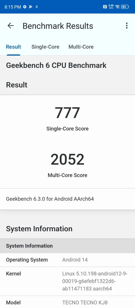 Risultati del benchmark